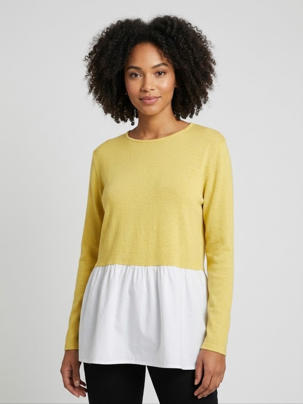 Compañía Fantástica Yellow Layered Peplum Long Sleeve Top L